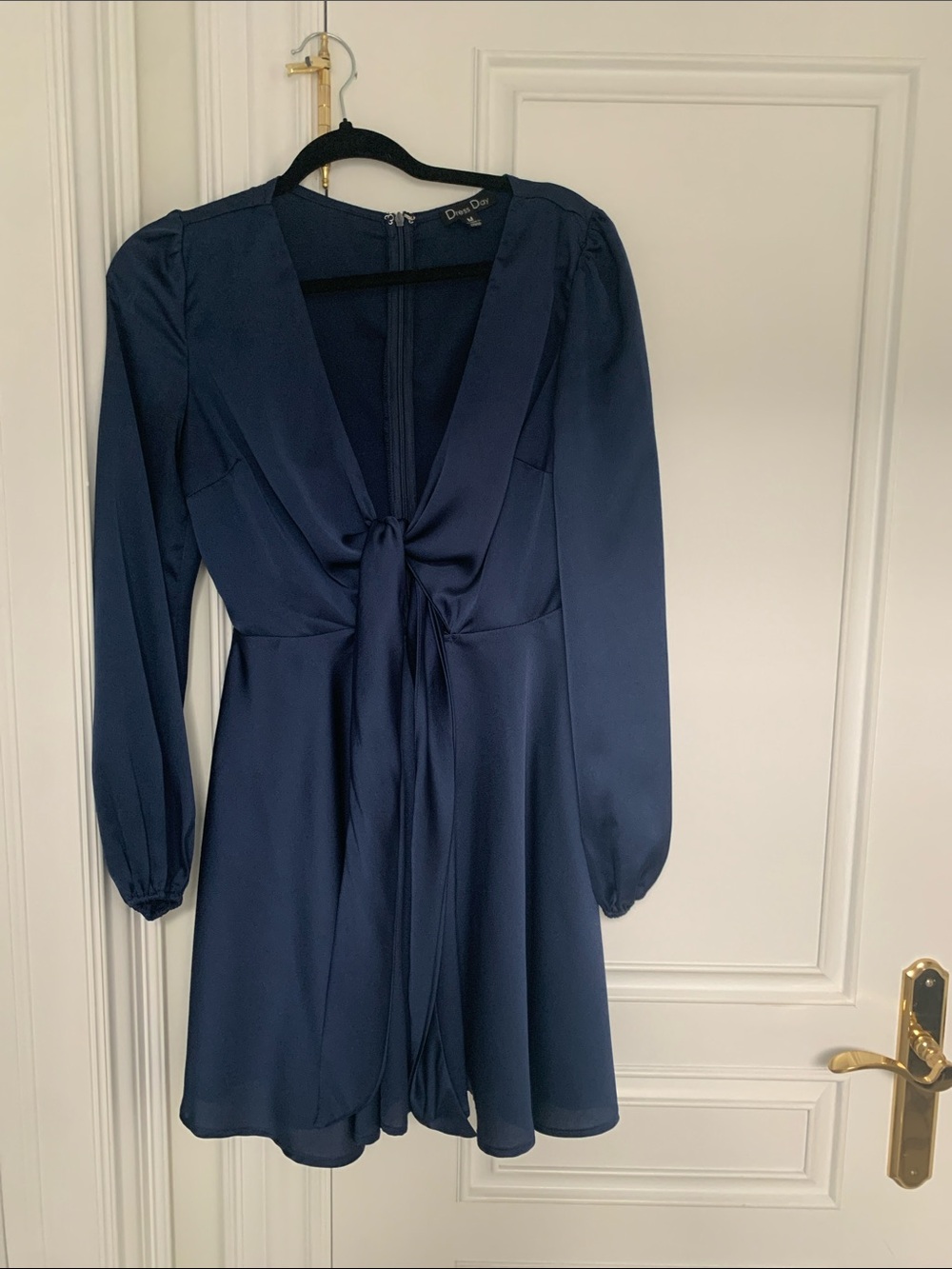 Amazing  Navy Long-Sleeve Tie-Front Mini Dress